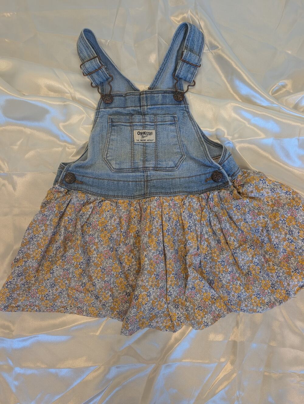 Oshkosh Blue jean overall w floral lined cotton skirt Sz 3T